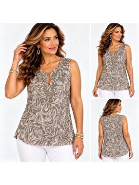 INC International Concepts Large Sleeveless Floral Beaded Blouse